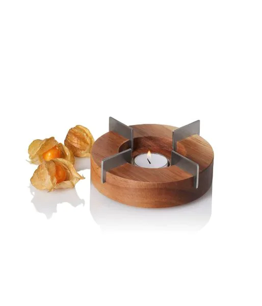 Stövchen/Speisenwärmer Ø14,5cm TUTO Akazienholz/Edelstahl