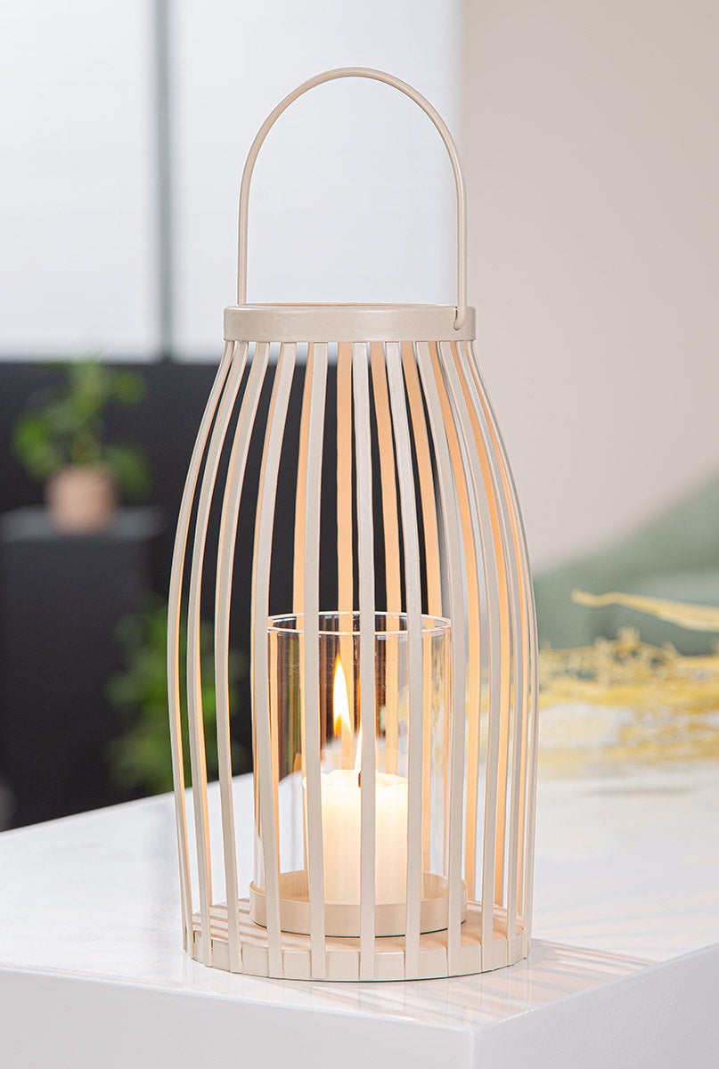 Windlicht "Tammo" 22cm beige (Metall)