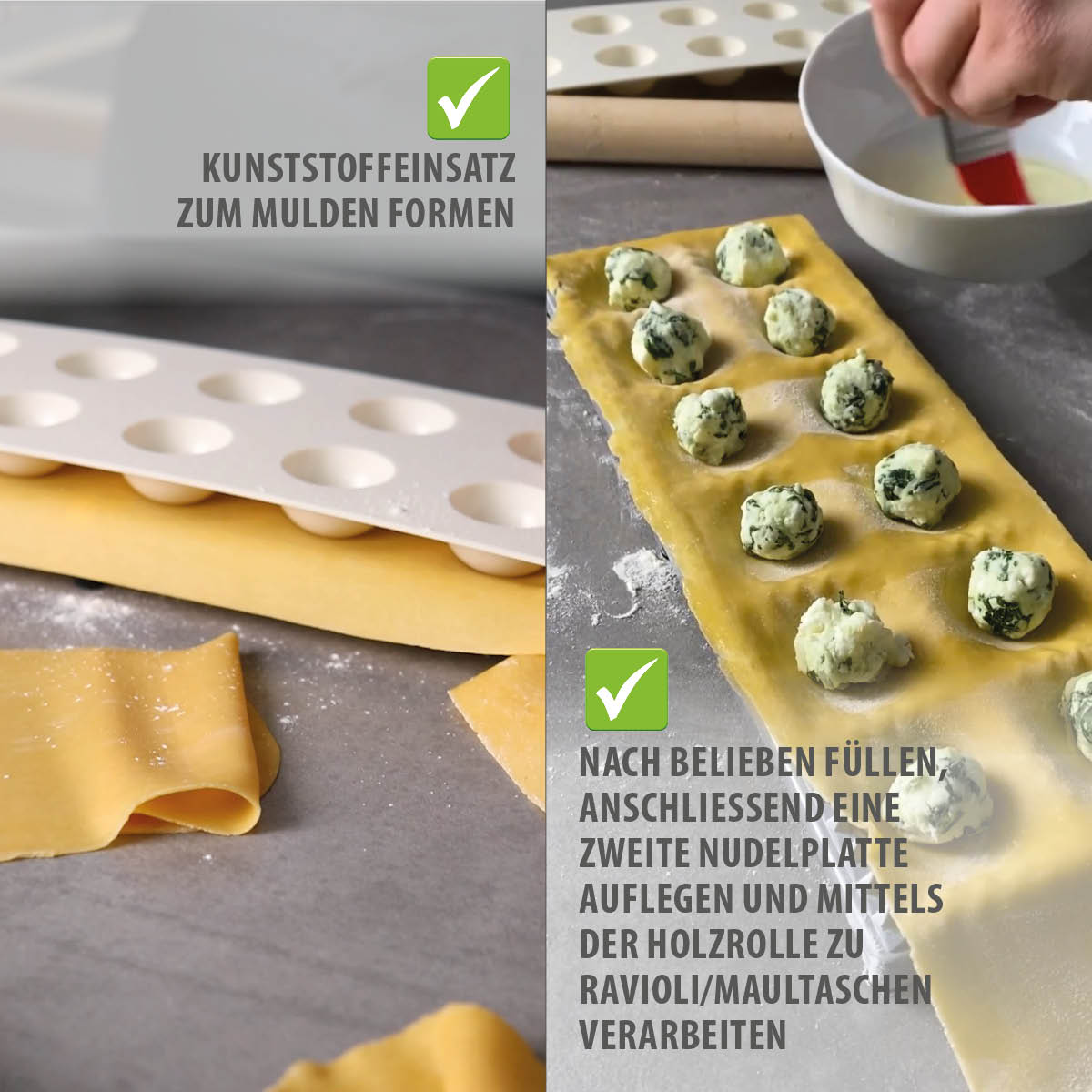 Ravioli-/ Maultaschenbrett,3-tlg., eckig