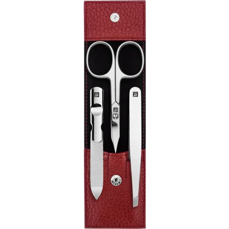 Nagelpflege-Set 3-tlg. rot (Nagel- und Hautschere, Nagelfeile, schräge Pinzette)