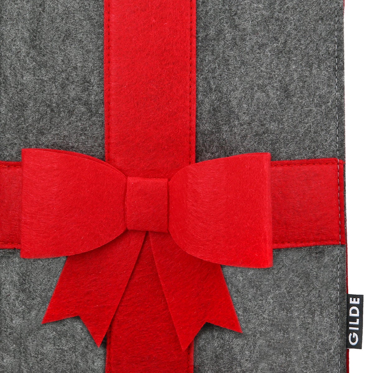 Geschenktasche "Schleife" dunkelgrau/rot (Filz)