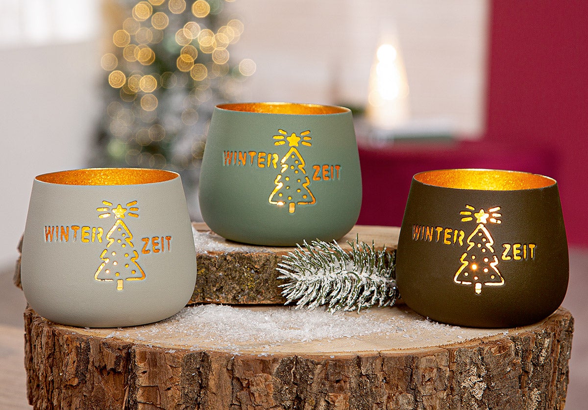 Windlicht "Winterzeit" beige/gold
