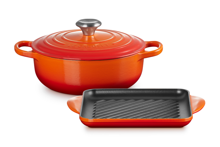 2-tlg. Kochgeschirrset OFENROT (SignatureSauteuse 24cm & Grillplatte Tradition 24cm)