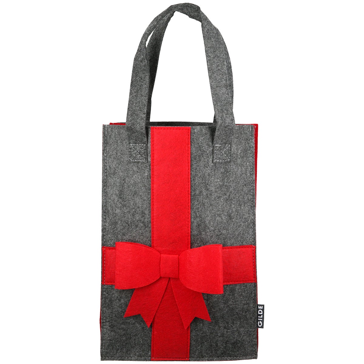 Geschenktasche "Schleife" dunkelgrau/rot (Filz)