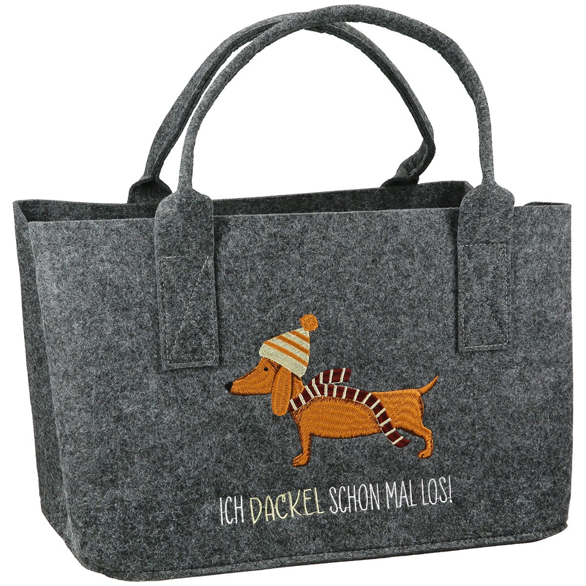 Filztasche "Frieda - Ich Dackel schon mal los!" dunkelgrau
