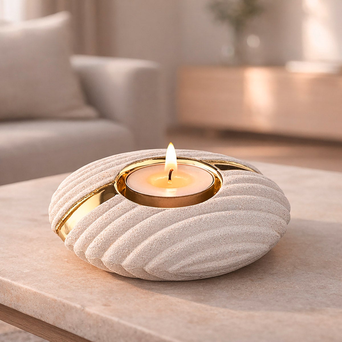 Teelichtleuchter "Dune" beige (Keramik)