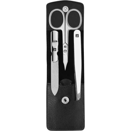 Nagelpflege-Set 3-tlg. in schwarz (Nagel- und Hautschere, Nagelfeile, schräge Pinzette)
