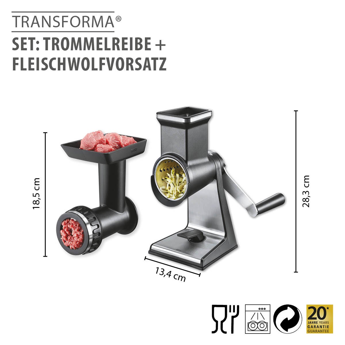 Set: Trommelreibe + Fleischwolfvorsatz TRANSFORMA