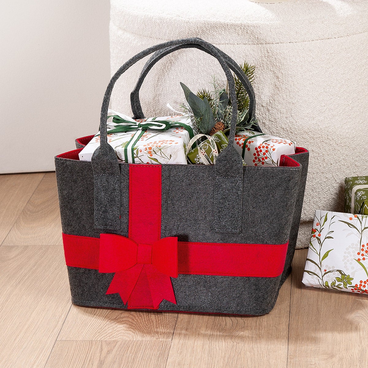 Filztasche "Schleife" dunkelgrau/ro