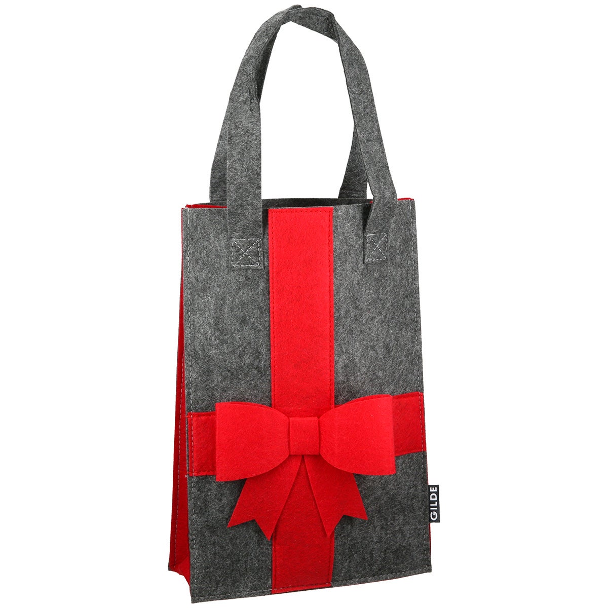 Geschenktasche "Schleife" dunkelgrau/rot (Filz)
