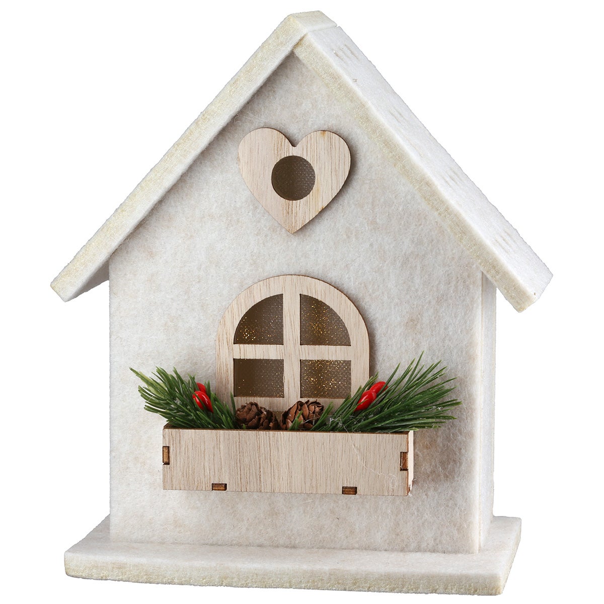 LED-Haus "Amata - Herz" 20,5cm beige (Filz)