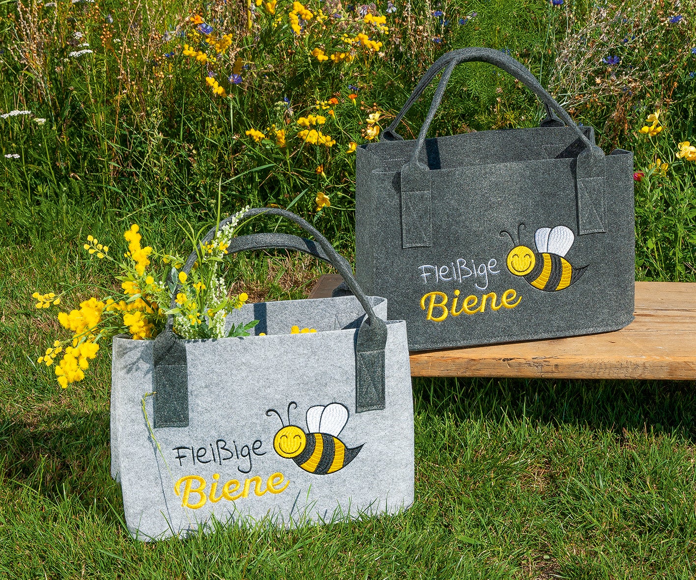 Filztasche "Fleißige Biene" hellgrau Filztasche "Fleißige Biene" hellgrau