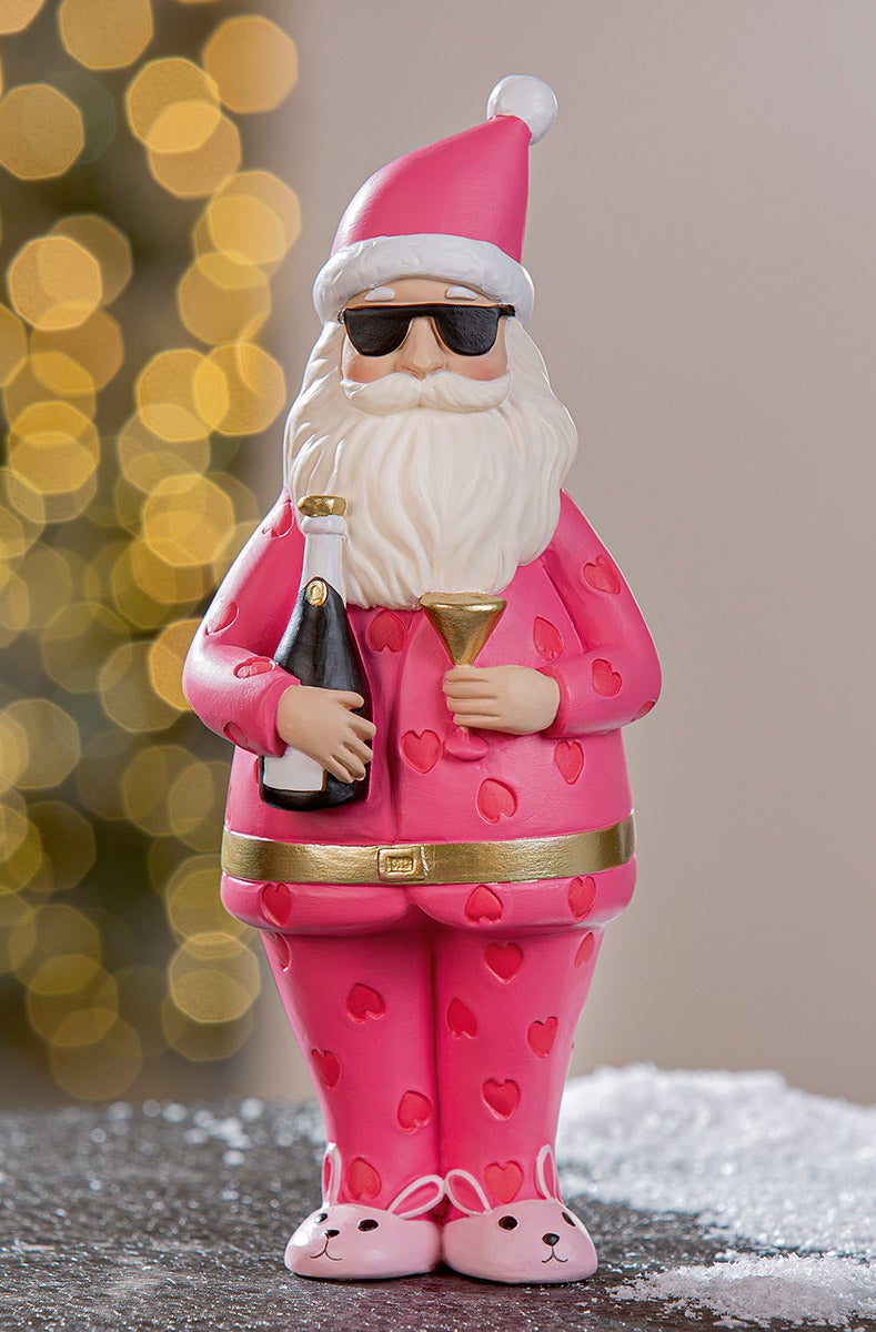 Figur "Santa Crazy Xmas" 22,5cm pink/rosa (Kunstharz)