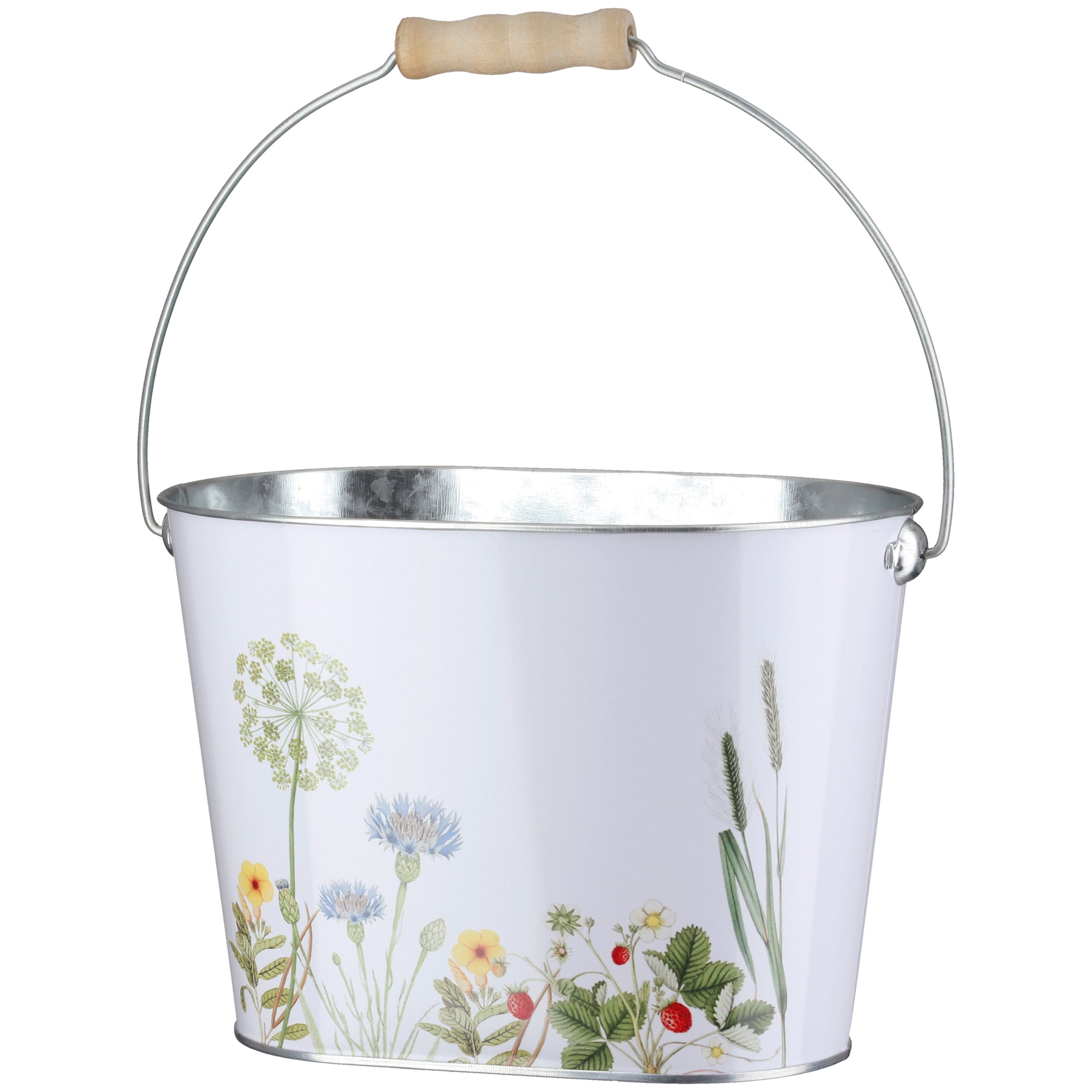 Übertopf oval "Wild Flowers" weiß (Eisen)