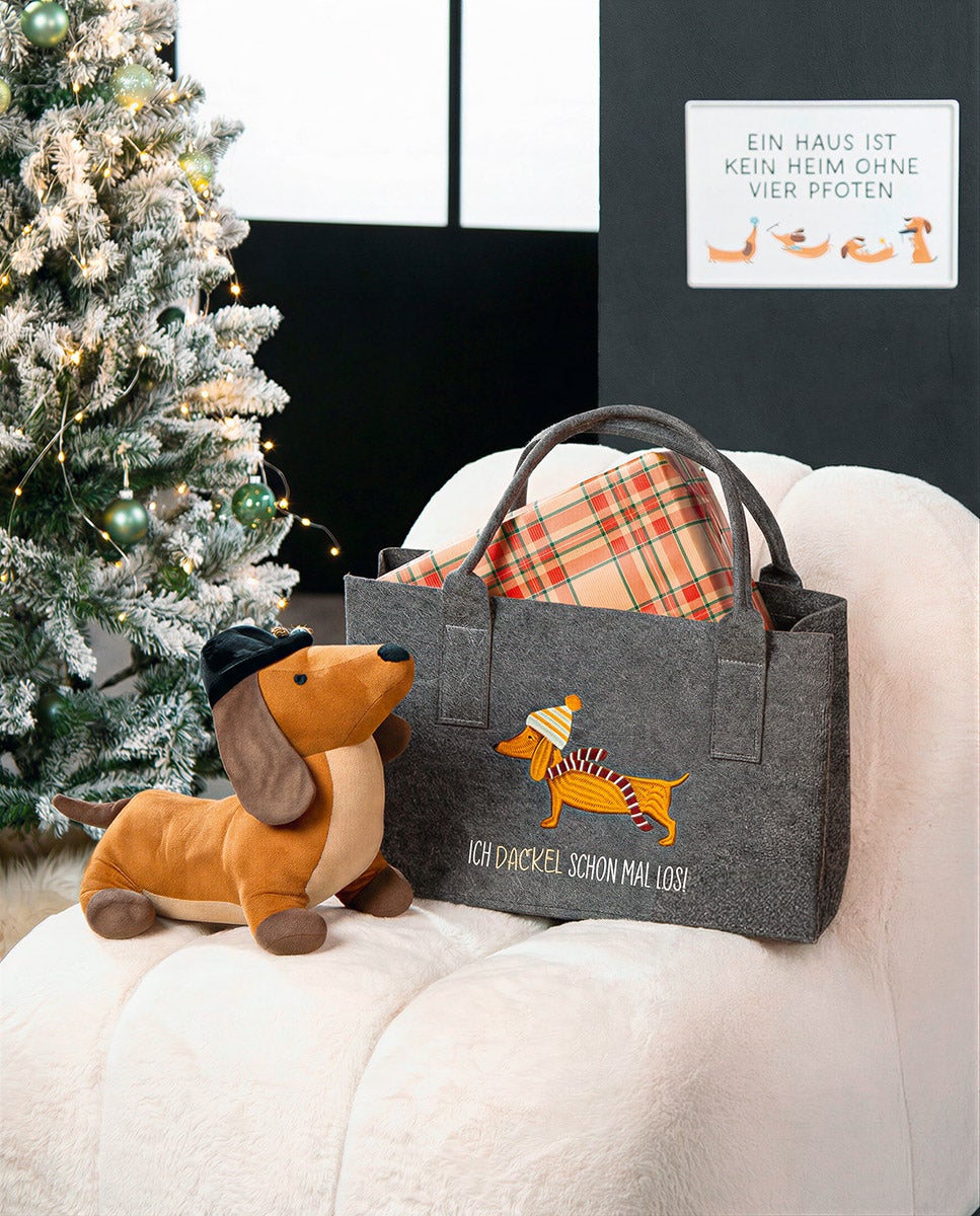 Filztasche "Frieda - Ich Dackel schon mal los!" dunkelgrau