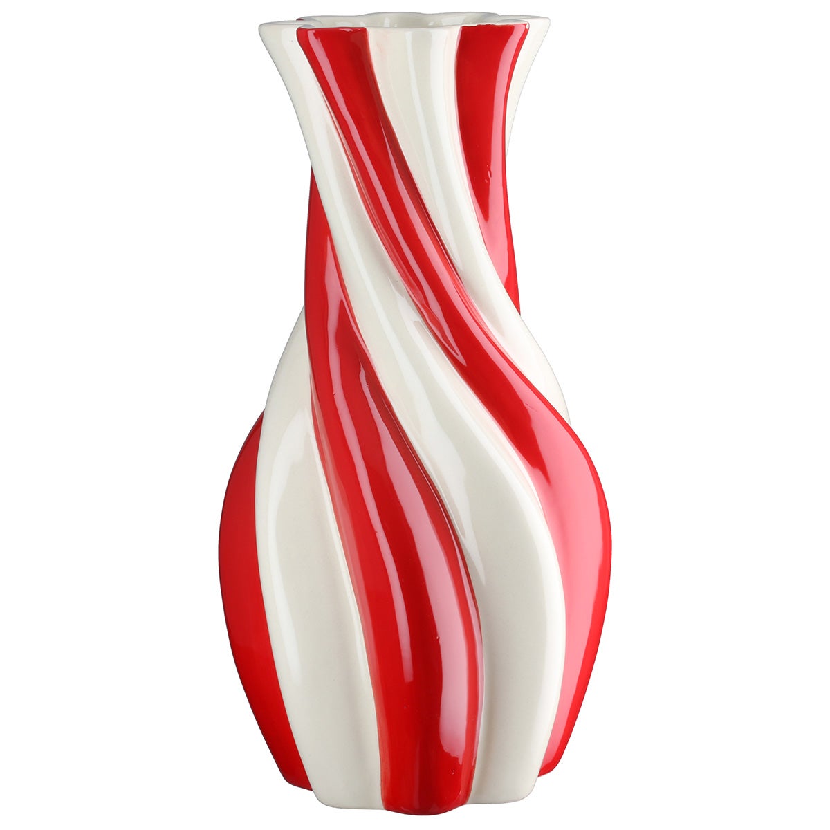 Vase "Candy" 31,5cm  gestreift creme/rot (Keramik)