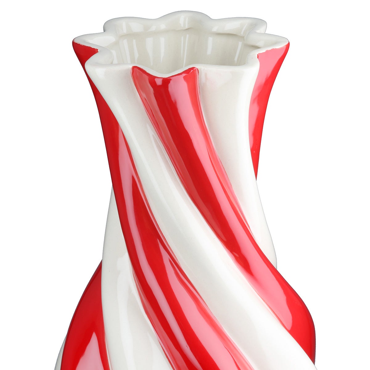 Vase "Candy" 31,5cm  gestreift creme/rot (Keramik)