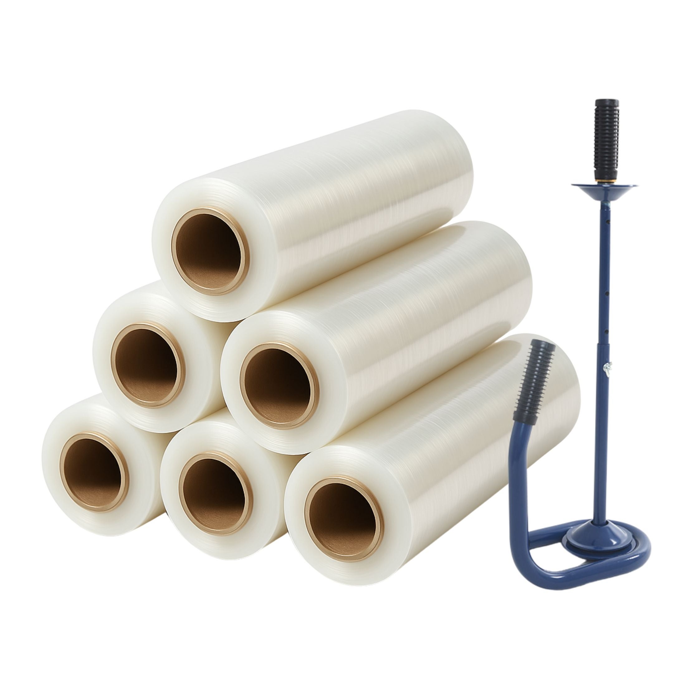 Profi Abroller Premium Blau + 6 Rollen 2,5 kg Stretchfolie 23 my (transparent)