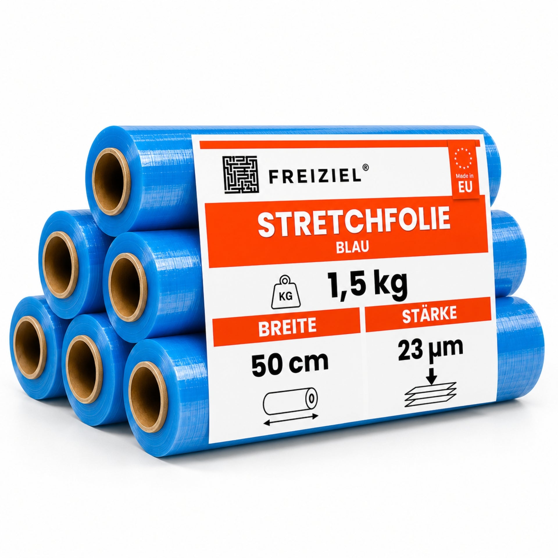 6 x Stretchfolie 50cm 1,5 kg 23my blau