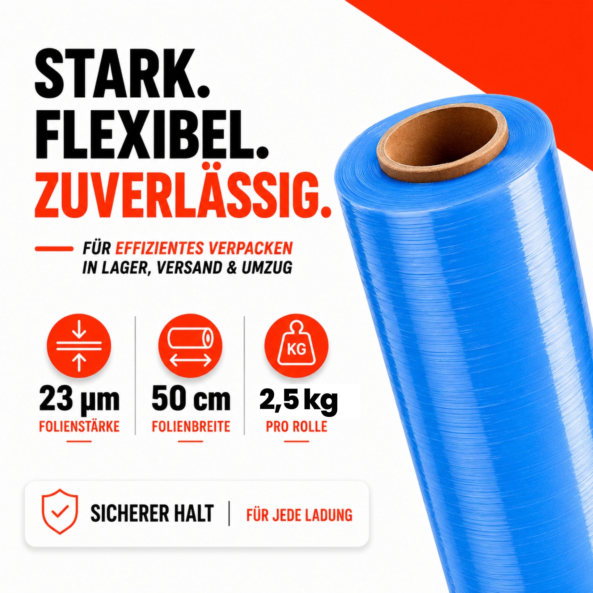 6 x Stretchfolie 50cm 2,5kg 23my blau