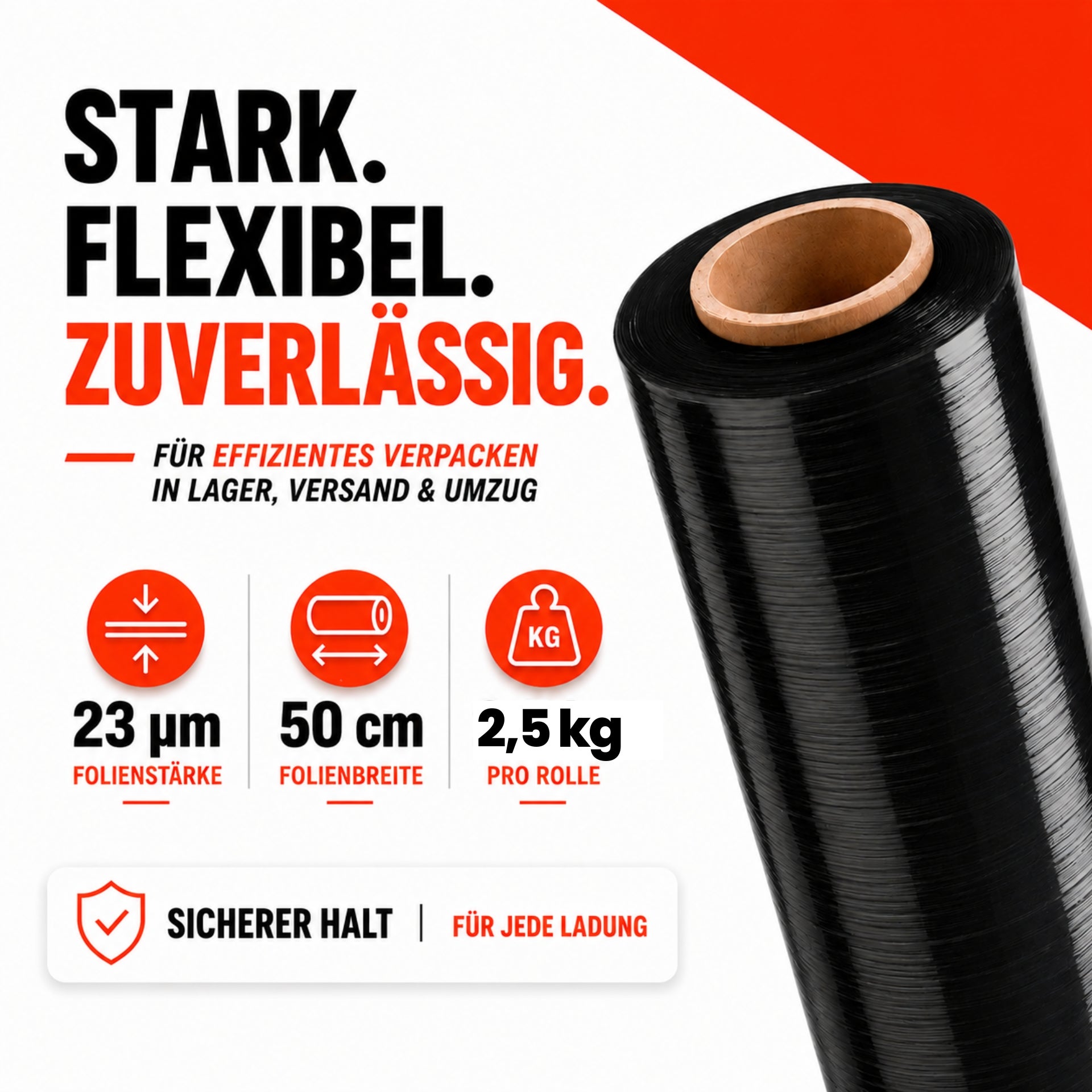 6 x Stretchfolie 50cm 2,5kg 23my schwarz