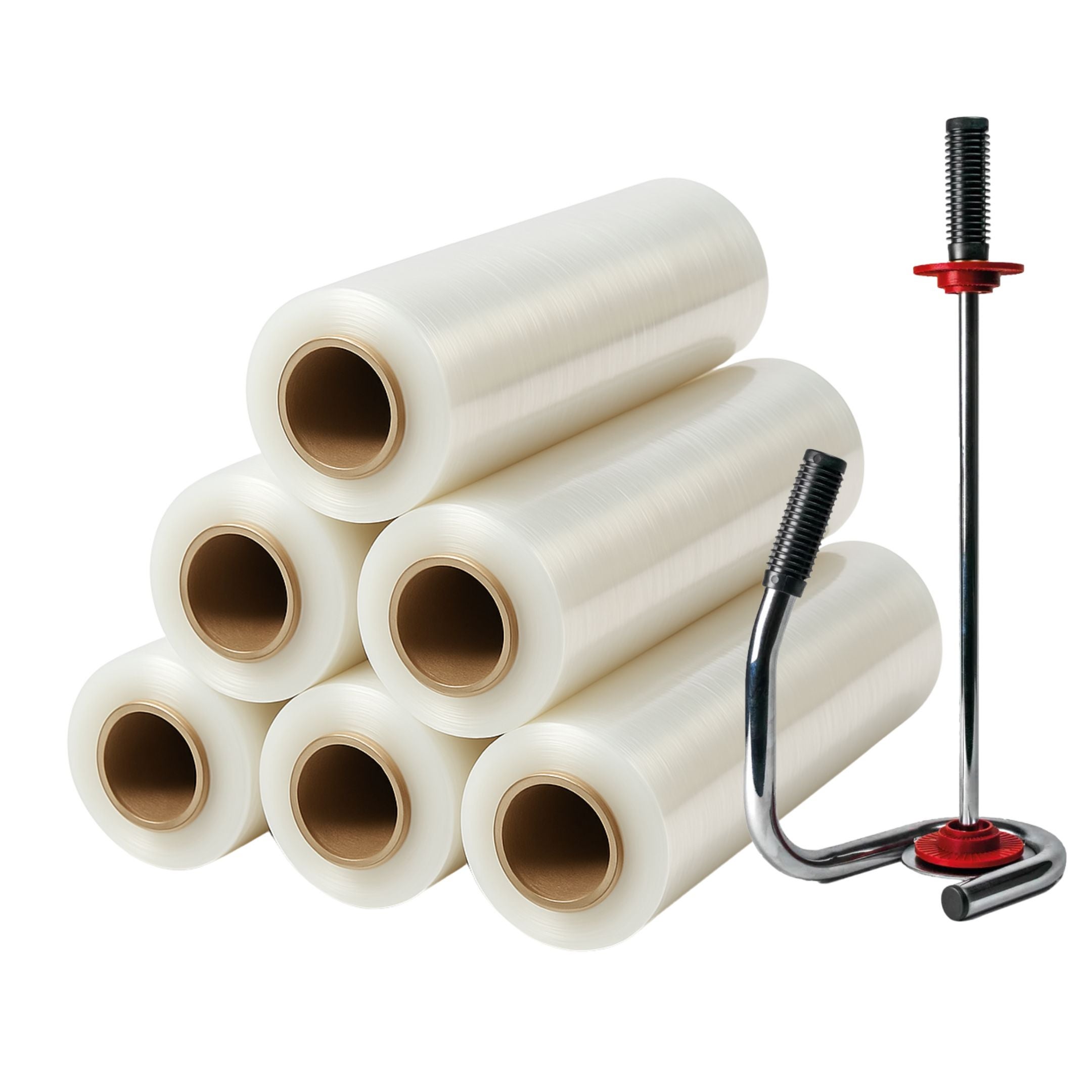 Profi Abroller Premium Chrome + 6 Rollen 2,5 kg Stretchfolie 23 my (transparent)