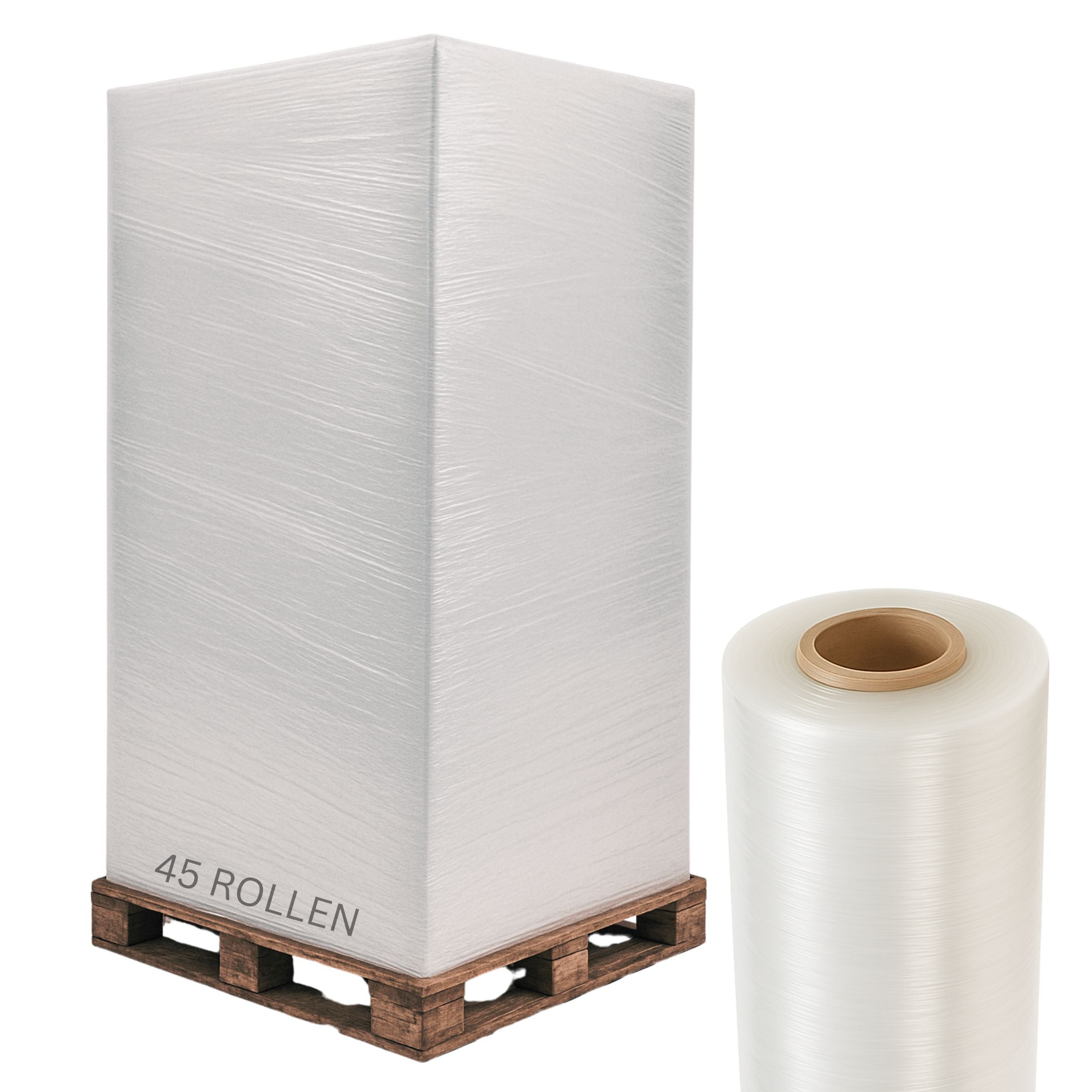 45 Rollen Maschinen Stretchfolie Automatenstretchfolie transparent - 500mmx1512m - 17,5 Kg (23 my)