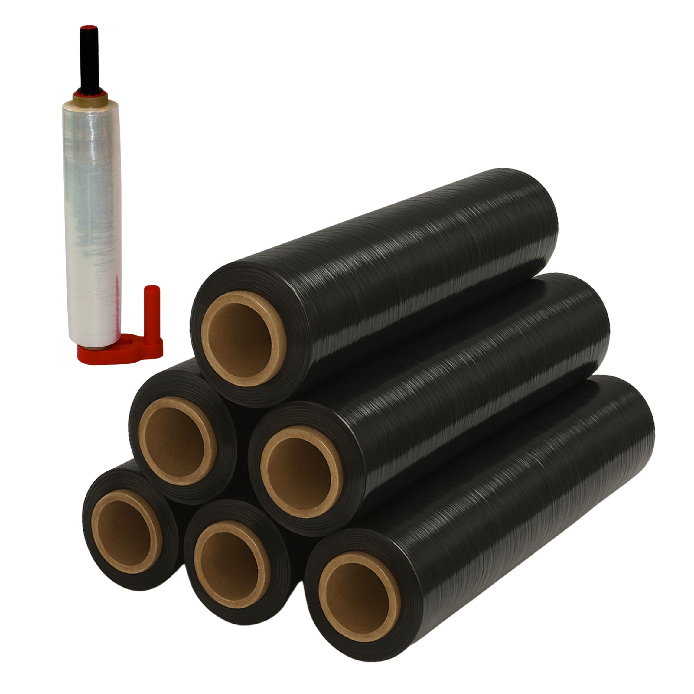 6 x Stretchfolie 50cm 1,5kg 23my schwarz + Abroller Rot