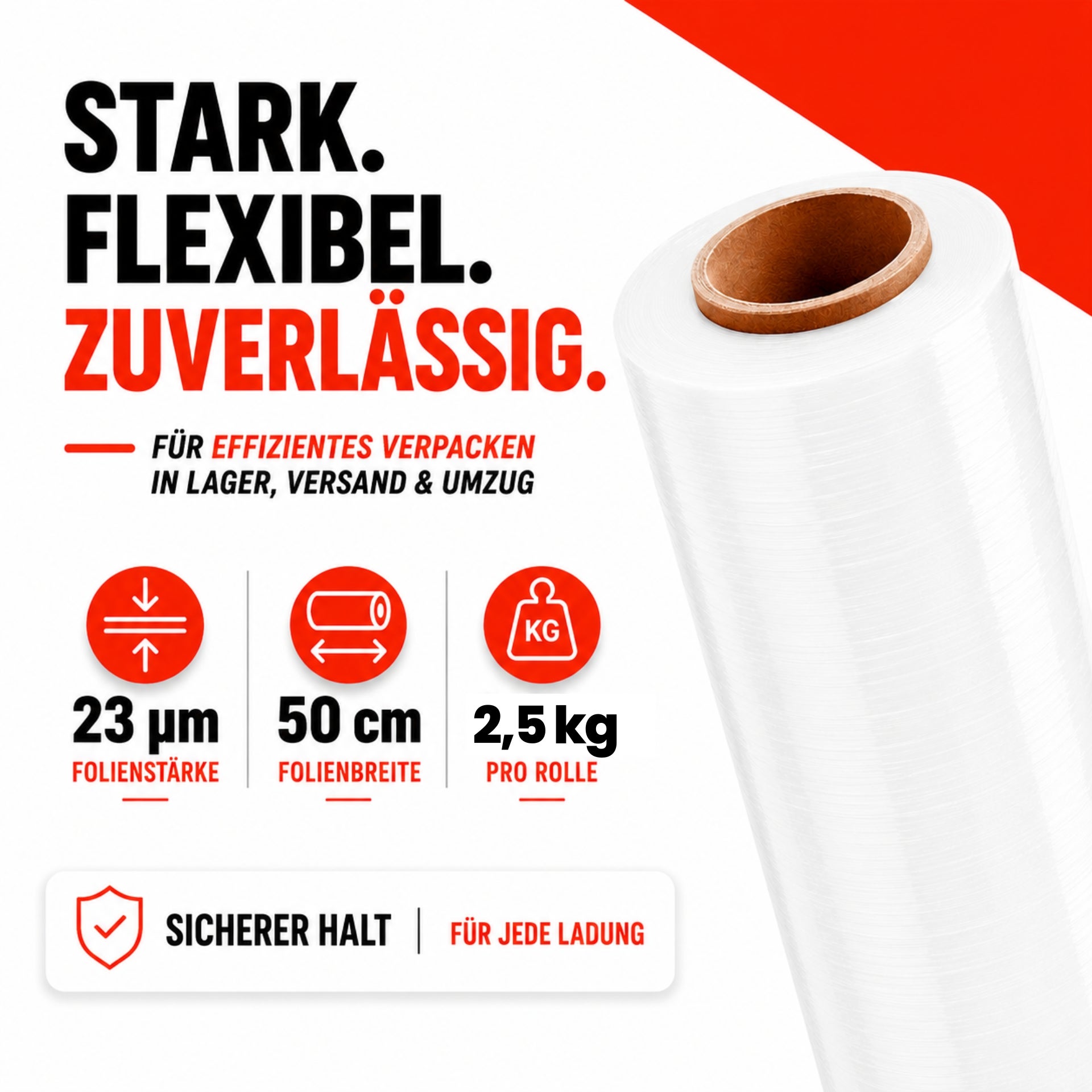 6 x Stretchfolie 50cm 2,5kg 23my weiß
