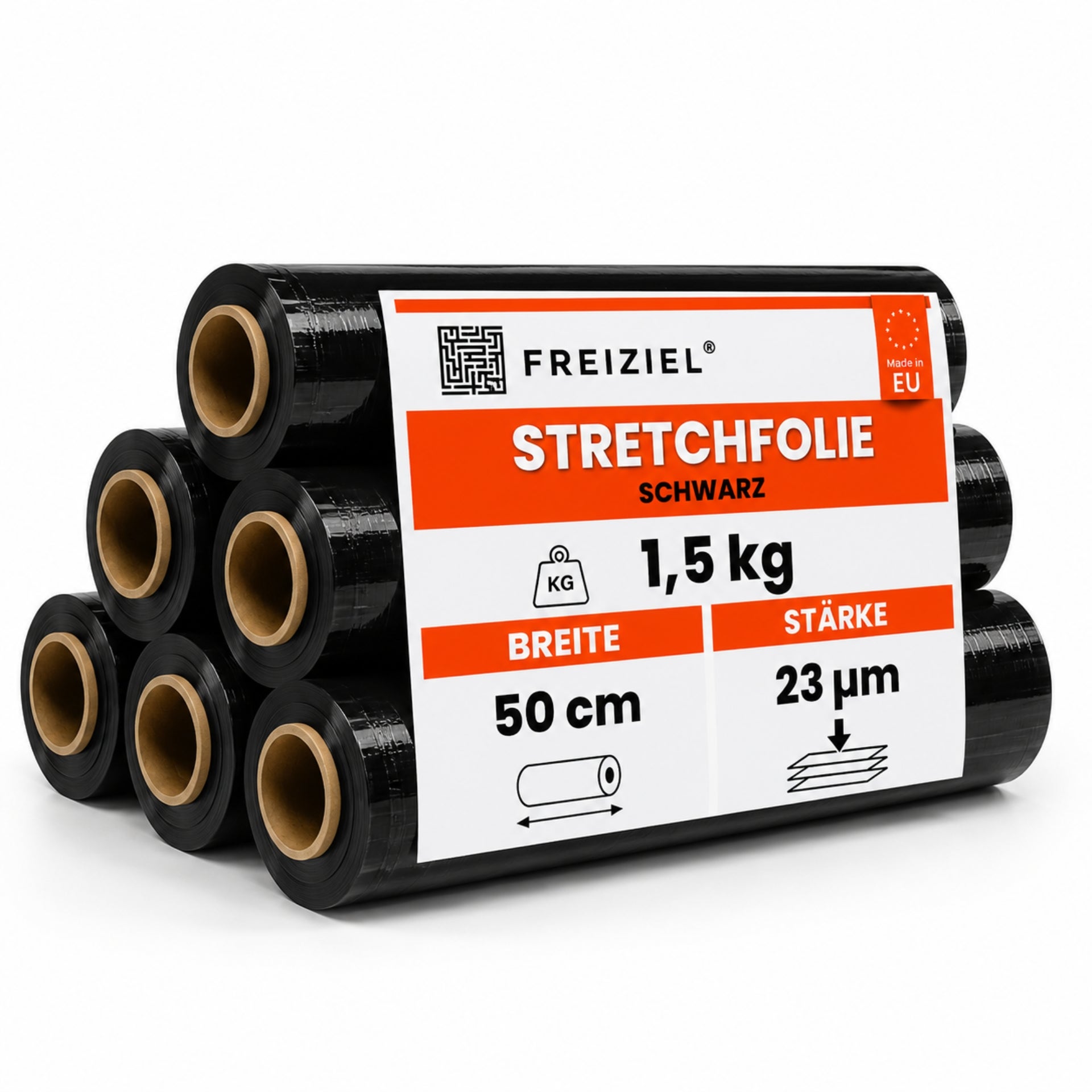 6 x Stretchfolie 50cm 1,5kg 23my schwarz