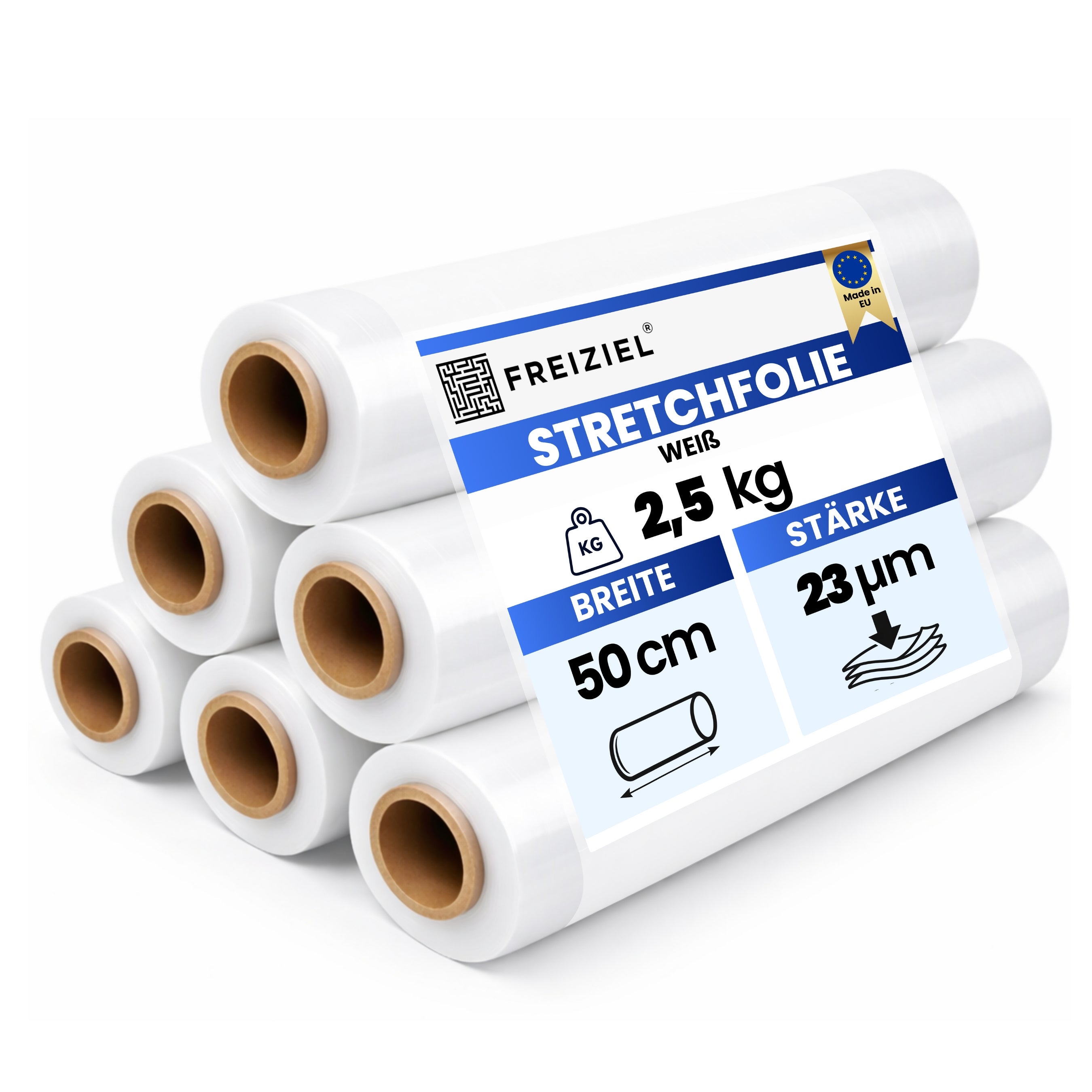 216 Rollen 2,5 kg Stretchfolie 23 my breite 500mm (weiß)