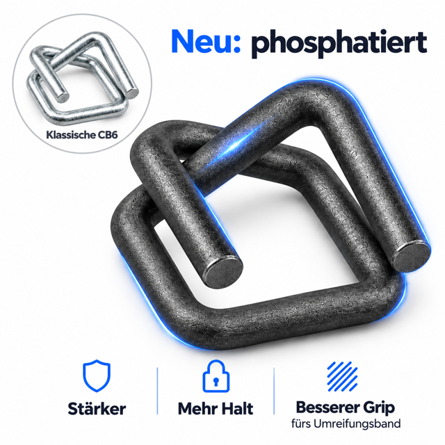 Freiziel® CB4F Draht-Verschlussklemmen phosphatiert, rutschfest | für Umreifungsband 13 mm | 1000 Stück