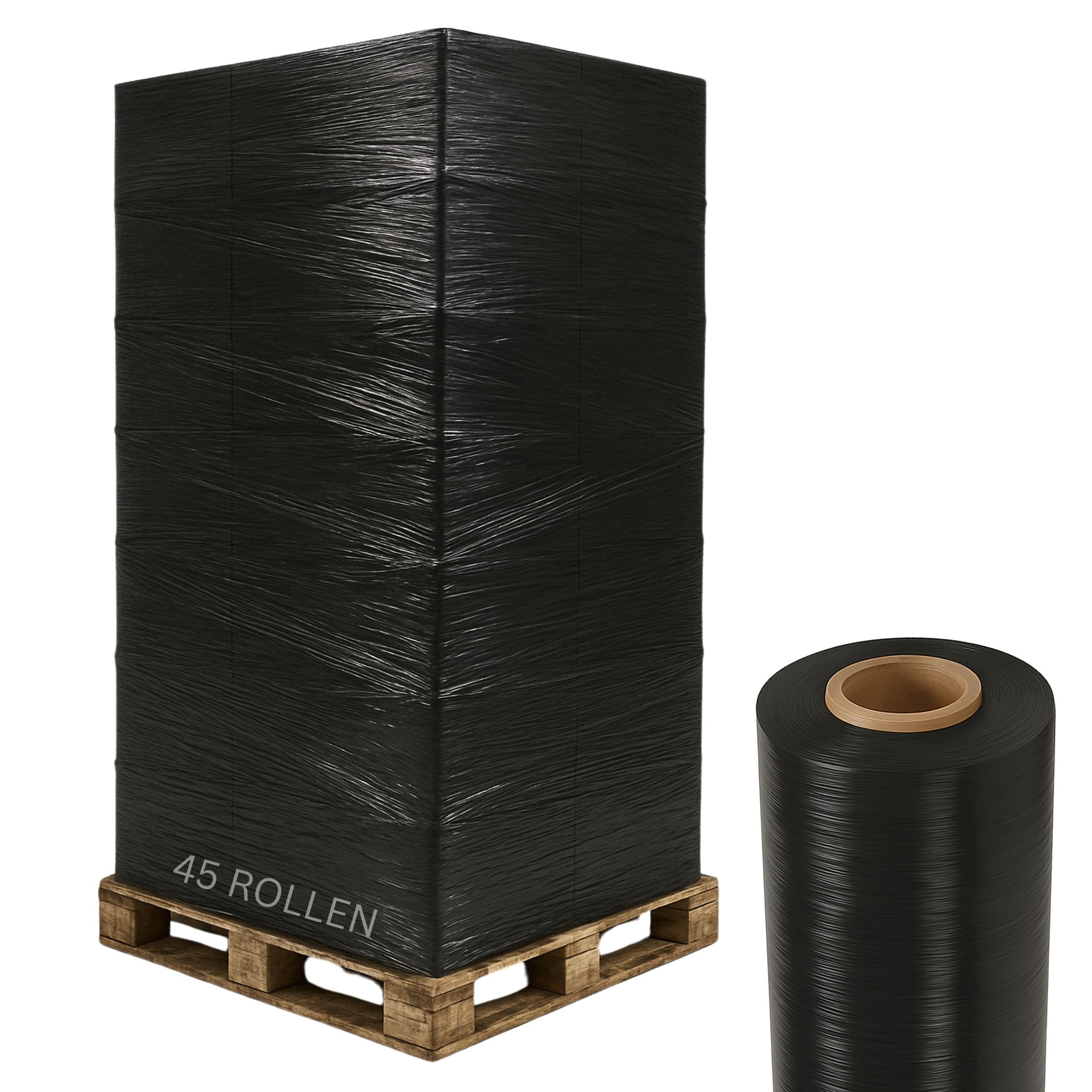 45 Rollen Maschinen Stretchfolie Automatenstretchfolie schwarz - 500mmx1512m - 17,5 Kg (23 my) 45 Rollen Maschinen Stretchfolie Automatenstretchfolie schwarz - 500mmx1512m - 17,5 Kg (23 my)