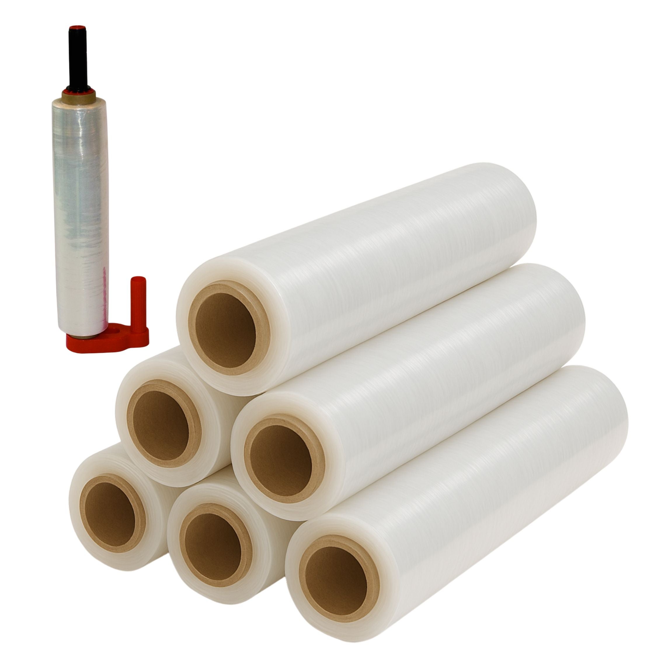6 x Stretchfolie 50cm 1,5kg 23my transparent + Abroller Rot