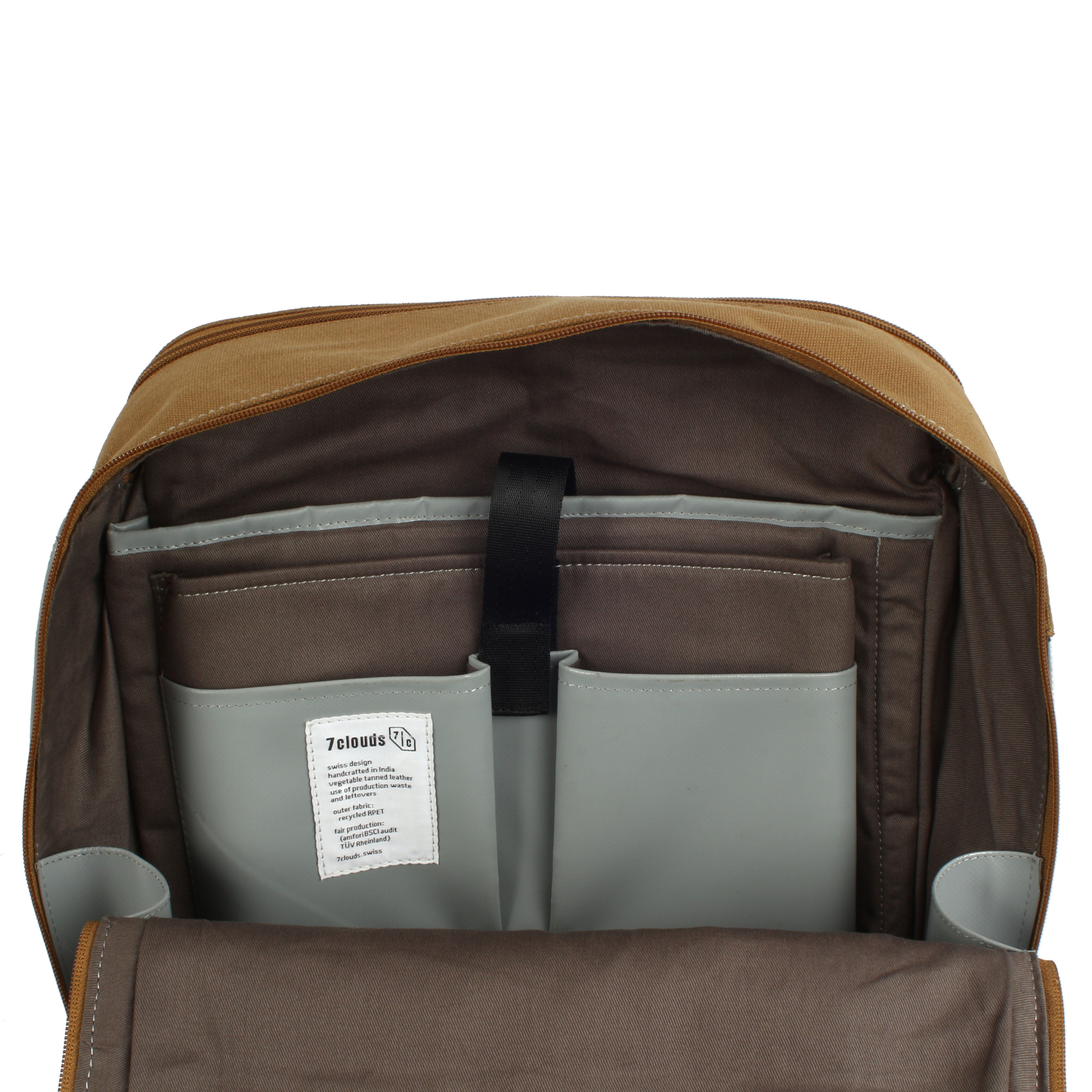 7clouds Agal 7.2 M grey-junglegreen-khaki Laptoprucksack Laptopfach innen