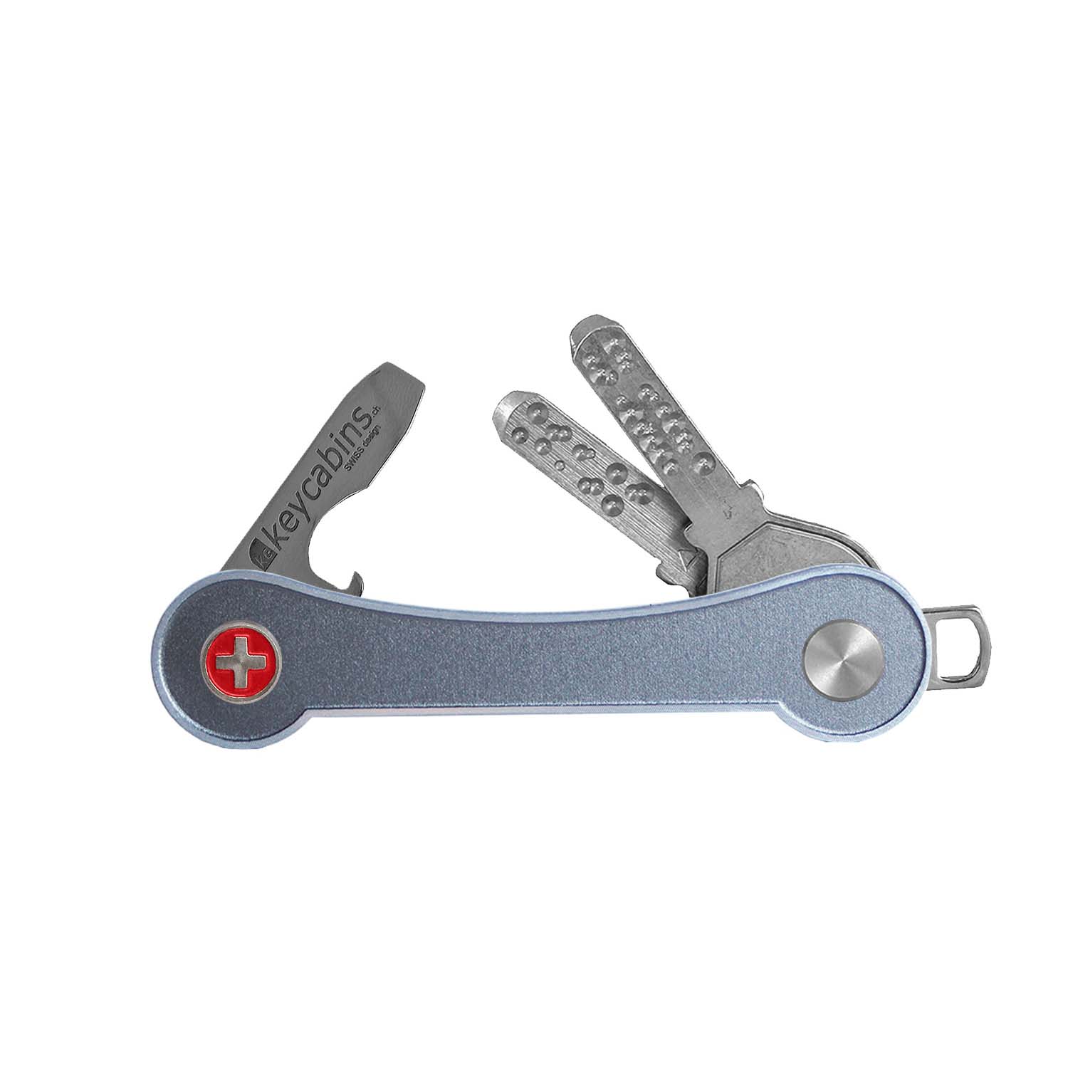 porte-clés cadre en aluminium S1 gris, façade avec croix suisse, porte-clés, porte-clés, organiseur de clés, décapsuleur, acier inoxydable, swiss made, upcycling, durabilité