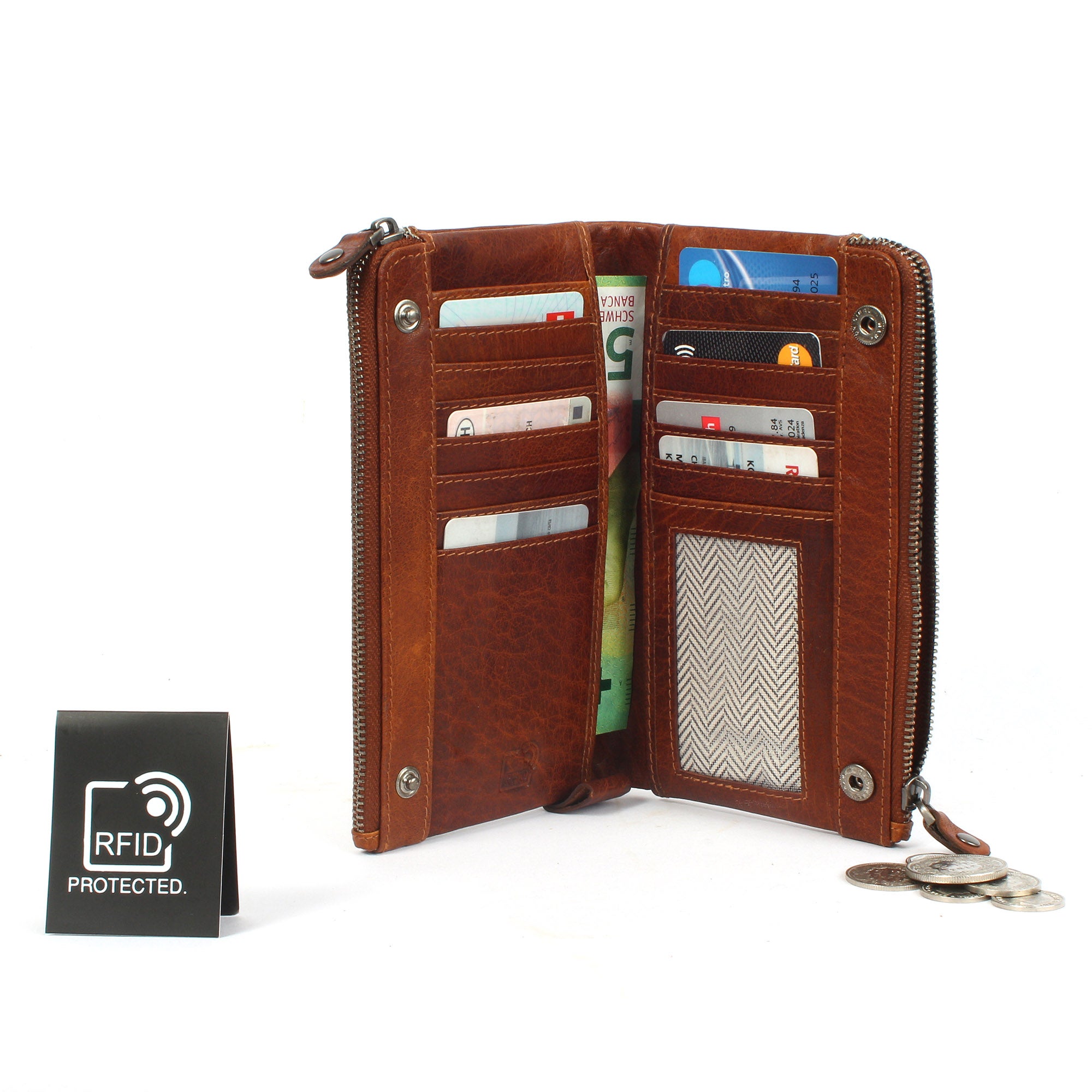 Margelisch London 2 sustainable RFID leather wallet inside with cards bills and coins