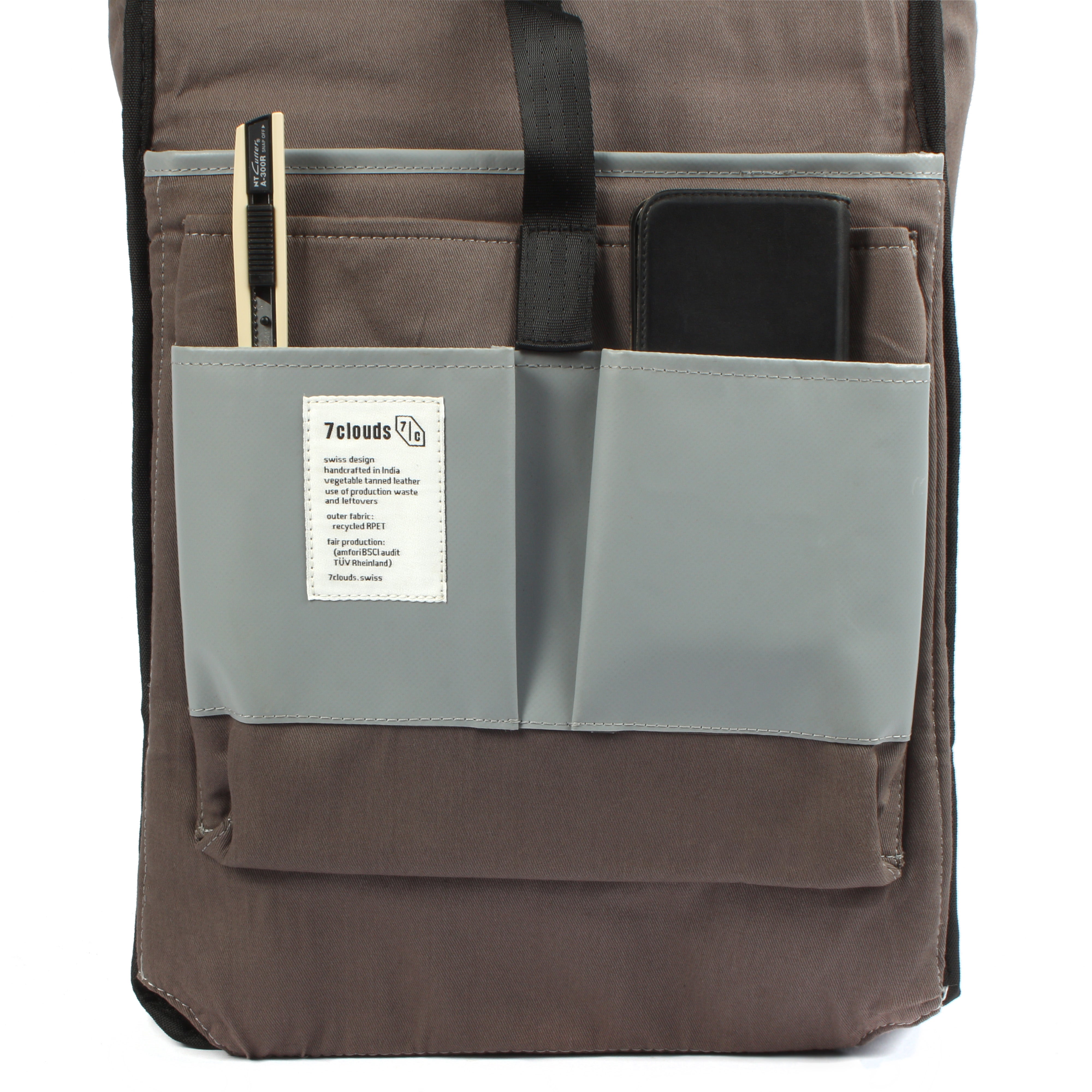 7clouds Sowe 7.4 grey-blue- nachhaltiger Fold-Top Laptop Stadtrucksack-Handyfach