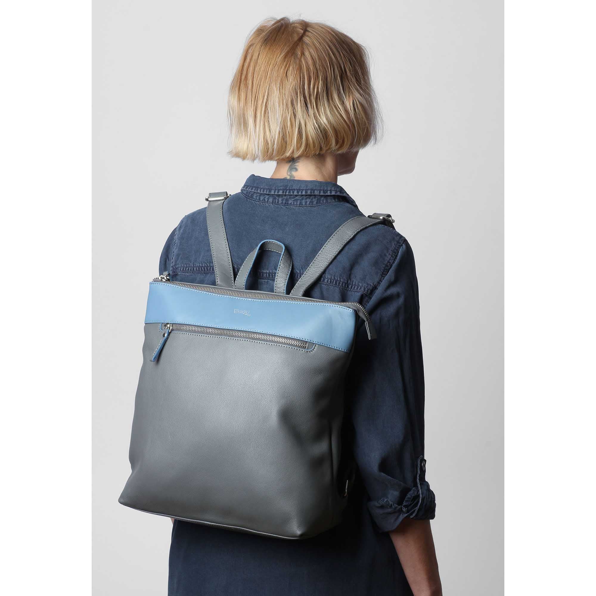 Vargu Femen 1 leather backpack women grey-sky blue mood