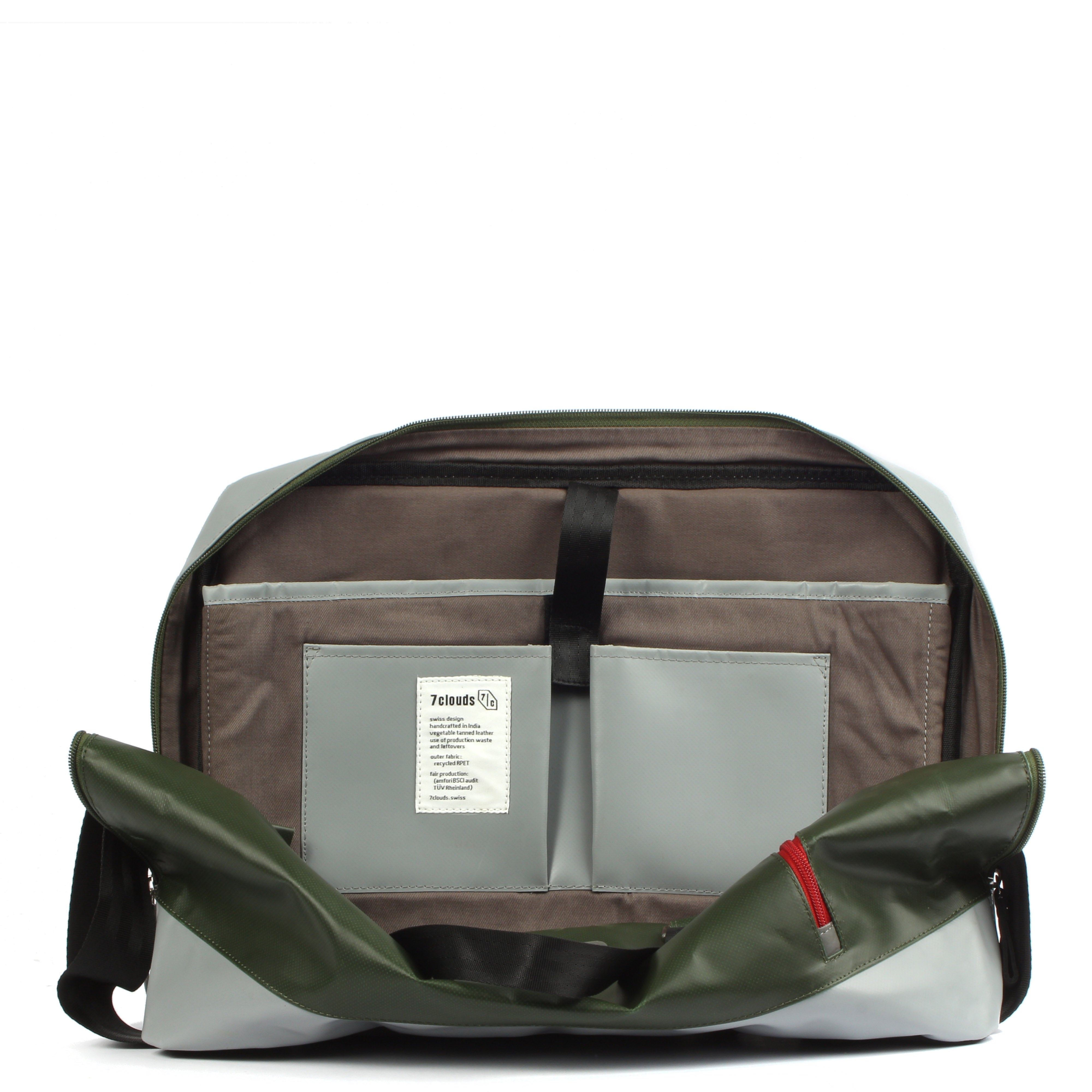 7clouds Arlon 7.1 junglegreen-grey sustainable laptop office bag inside laptopsleeve