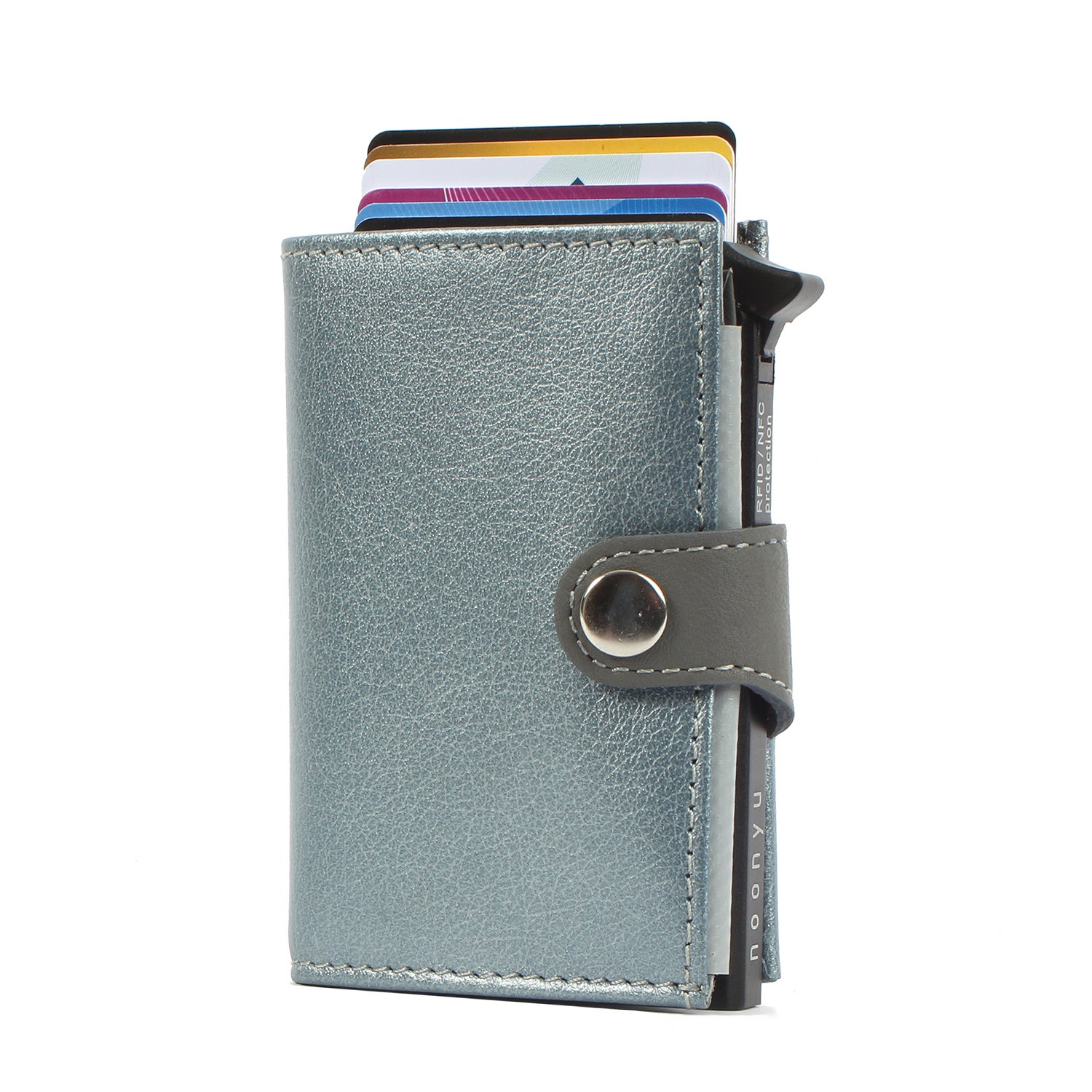 7clouds noonyu single leather  popup RFID wallet front silverblue