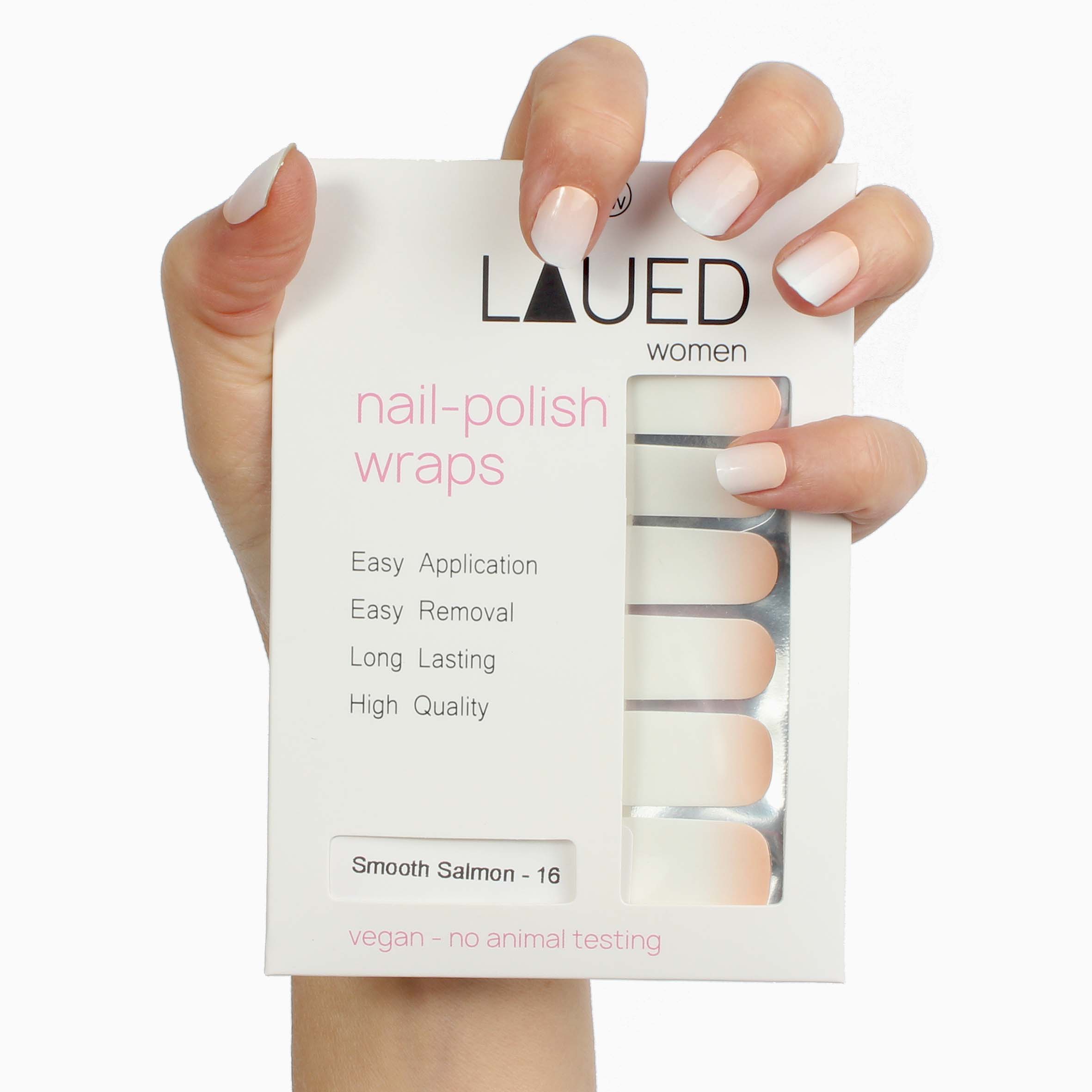 Laued nail wraps statement smooth salmon packaging