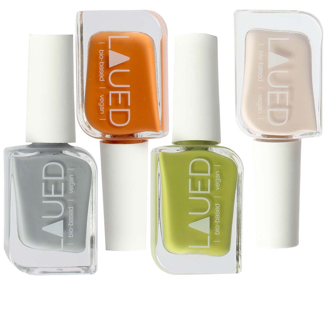 Laued vernis à ongles bio-based vegan set 4 gris orange vert sable