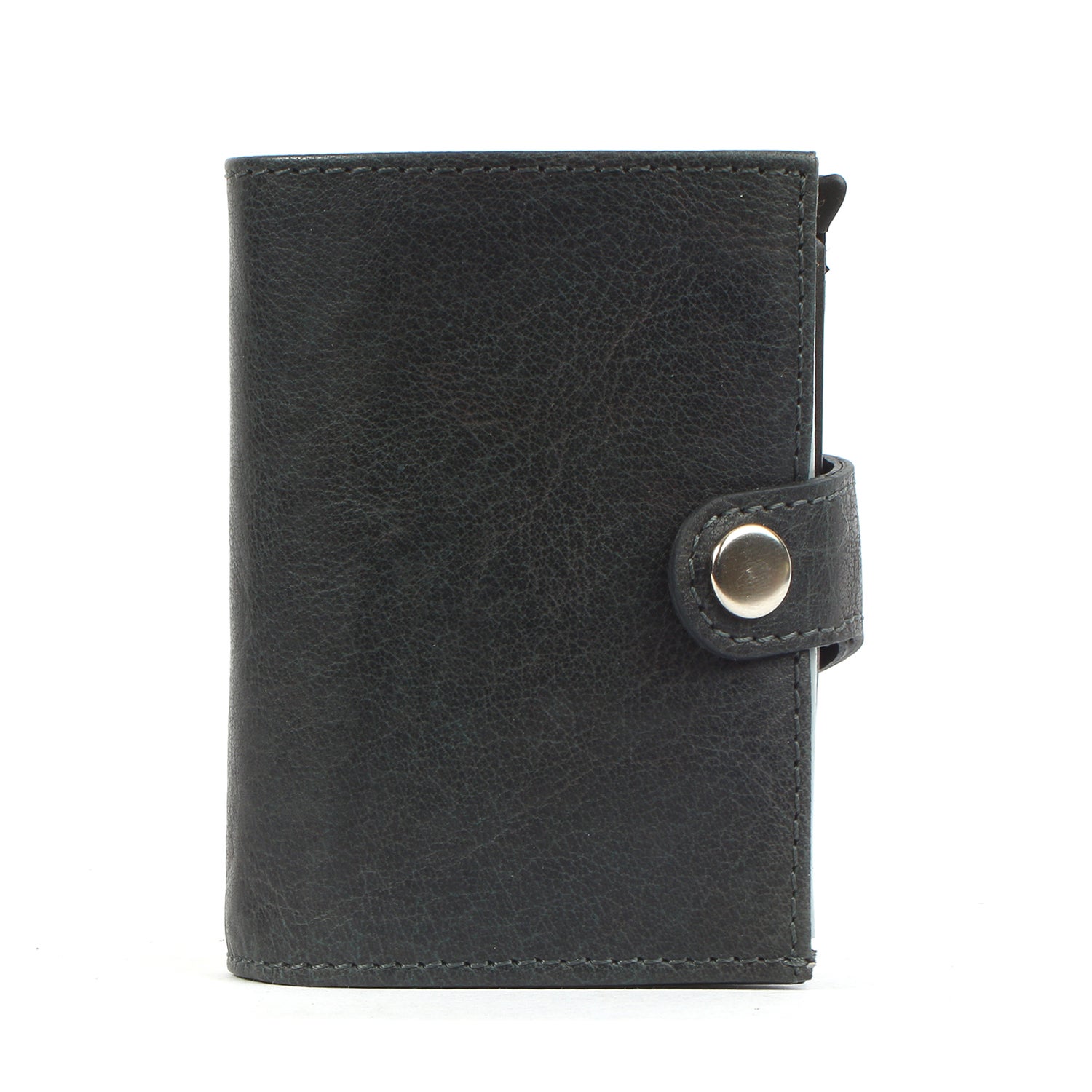 noonyu double leather RFID Börse steelblue front