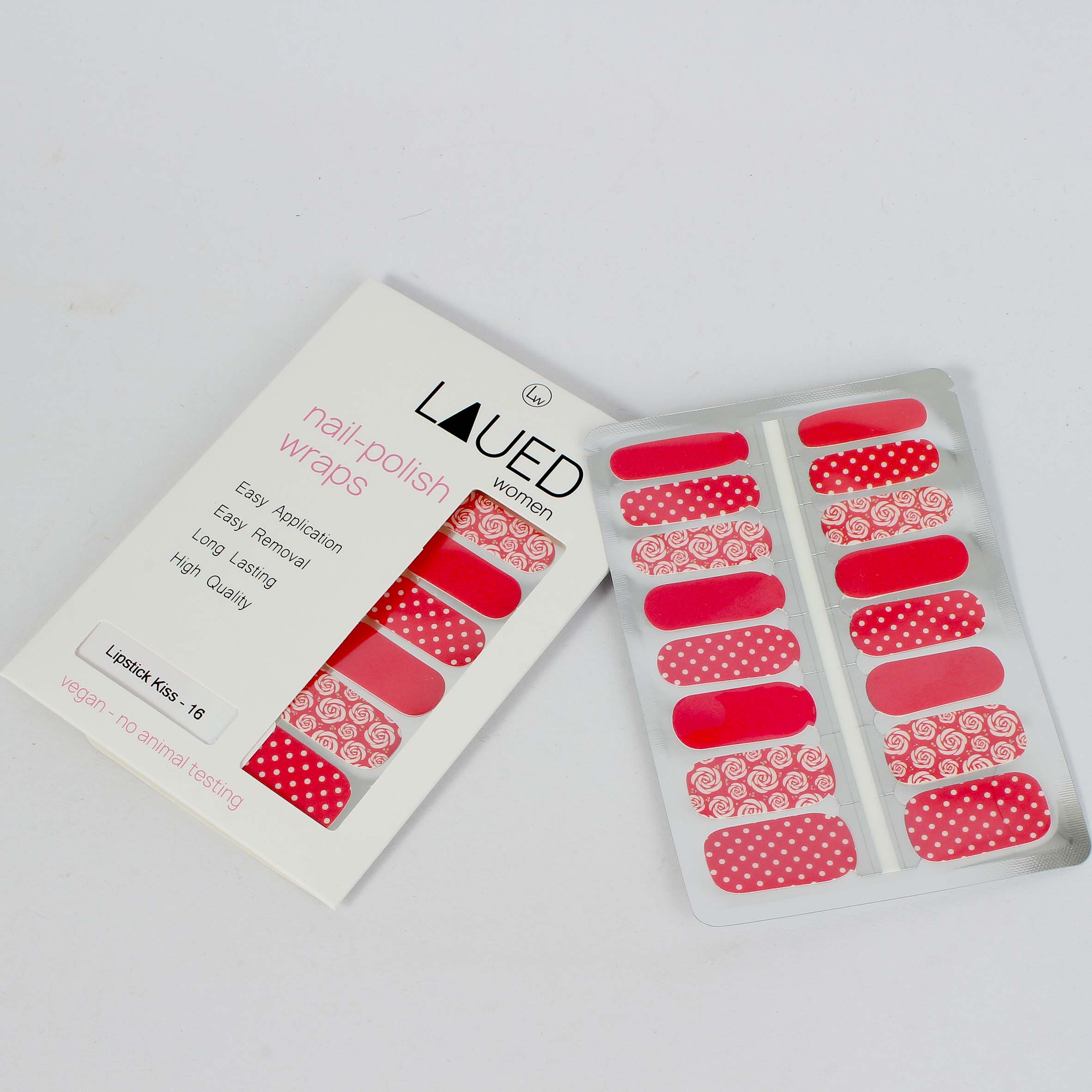 Laued fingernail wraps red lipstick kiss packaging