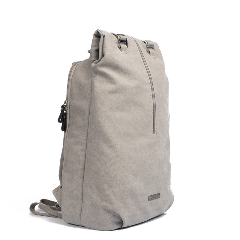 Margelisch Nemin 1 canvas grau nachhaltiger Studenten Rolltoprucksack Seitenansicht