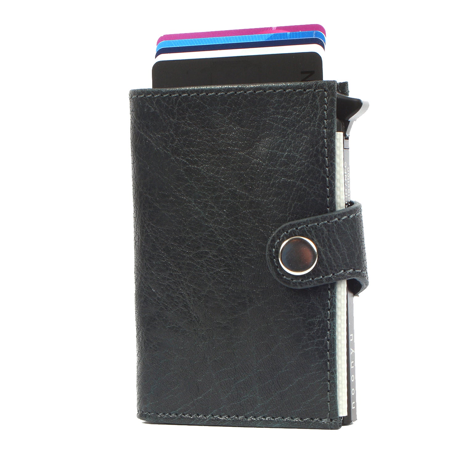 noonyu single leather rfid Börse steelblue angle