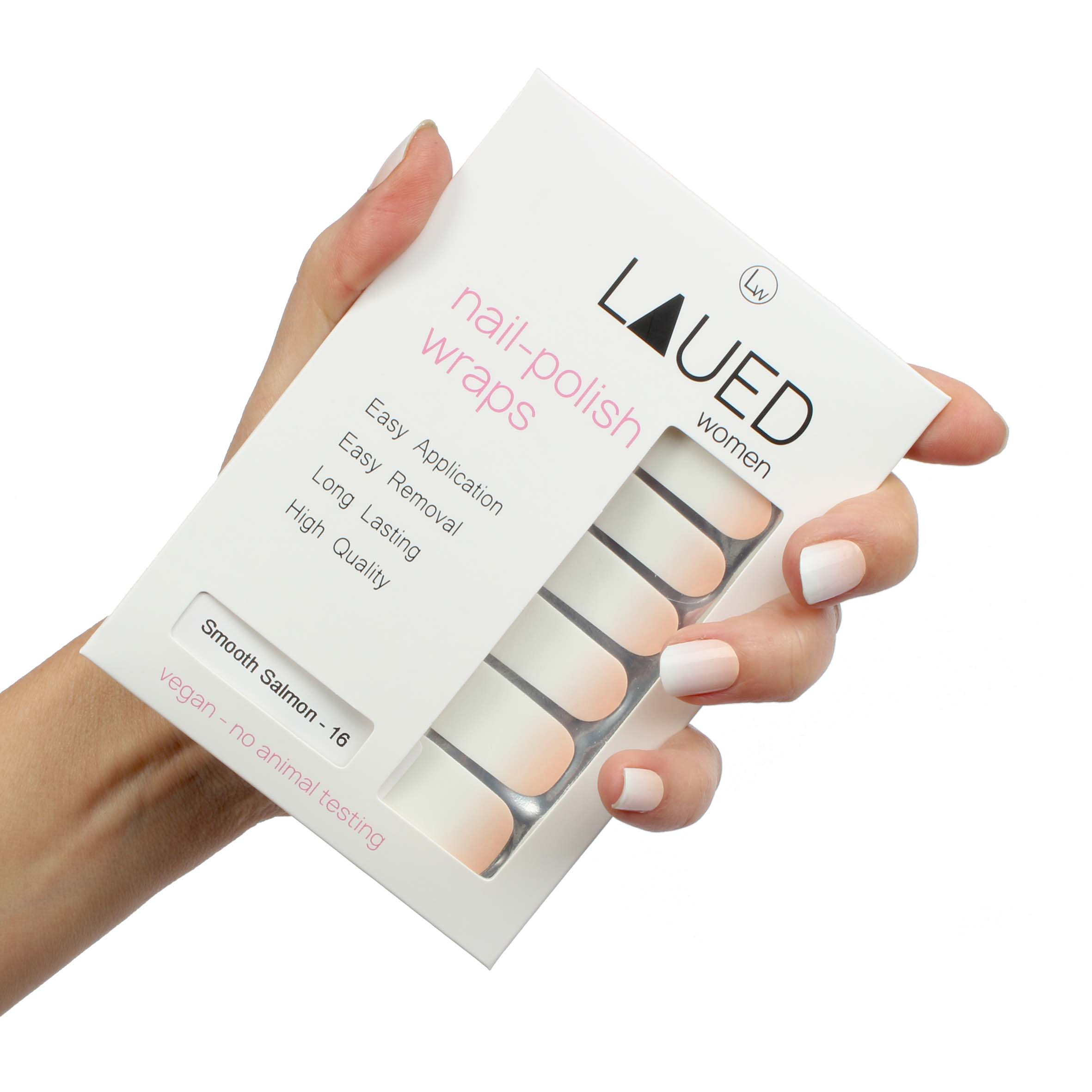 Laued nail wraps statement smooth salmon packaging