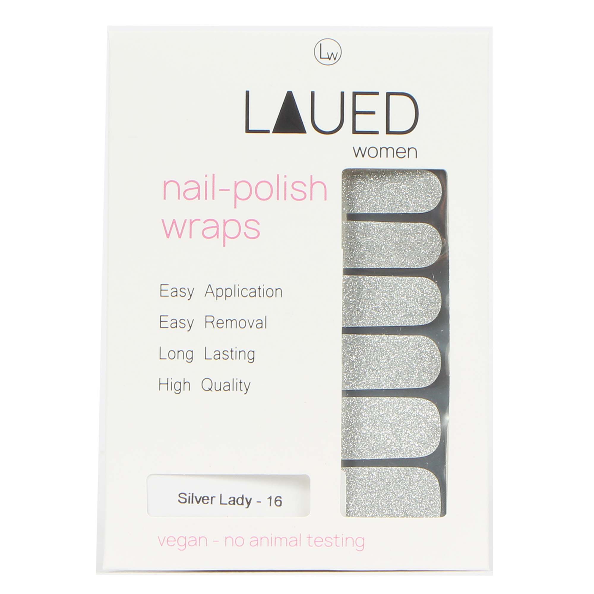 Laued nail wraps glitter silver lady packing