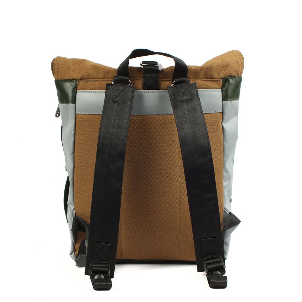 7clouds Dwars 7.4 junglegreen-grey-khaki sustainable lady rolltopbackpack with RPET recycled PET bottles- back